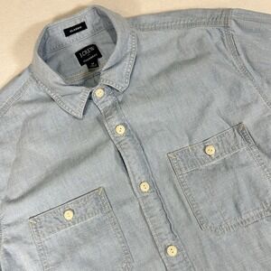 J.Crew Classic Fit Button Up Shirt Men Medium Blue Chambray Utility Short Sleeve